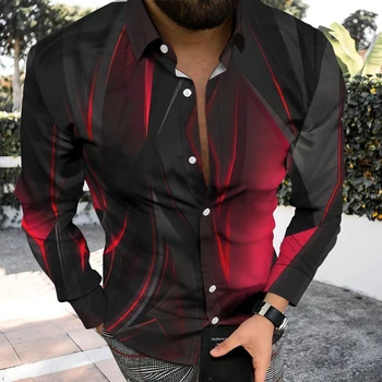 Modes Vīriešu Krekls Savukārt Apkakle Buttoned Ikdienas Krekli Slīpums Red Drukāt garām Piedurknēm Topi Vīriešu Apģērbu Streetwear Jaciņa