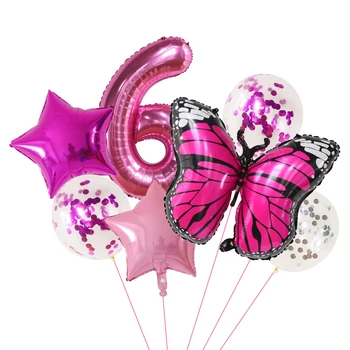 7Pcs Rožu Tauriņš Digitālo Balonus Uzstādīt 30Inch Numuru Loku Gaisa Globos Meitene ir vieta Dzimšanas dienas svinībām Mājās Rotājumus Bērniem, Rotaļlietas, Dāvanu