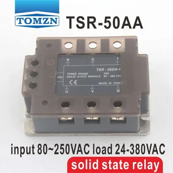50AA TSR-50AA Trīs fāzes PSR ievadi 80~250VAC slodzi, 24-380VAC vienfāzes MAIŅSTRĀVAS cietvielu relejs