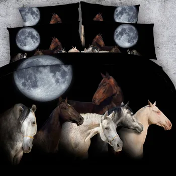 Goldeny 6 Daļas Uz Kopu Zirgus ar satriecošu full moon 3d gultas komplekts 3d Gultas Veļa