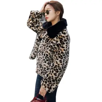 Ziemas modes jauns mākslīgās kažokādas mētelis, jaka sievietēm mākslīgās Ūdeļu Kažokādas leoparda īss sabiezēt siltu ikdienas jaka dāmas outwear L1447