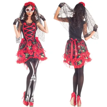Plus Lieluma Sexy Red Halloween Līgava Līķis Šausmu Kāzu Kleitu Zombiju Līgava Saģērbt Cosplay Kostīms Puse Pieaugušo Drēbes