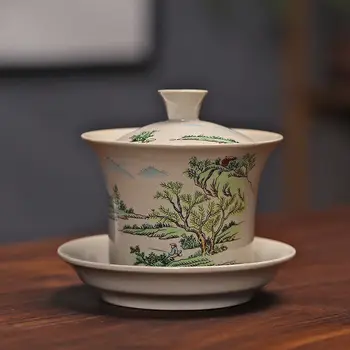 Teaware Komplekti, Keramikas Tējkanna Tējkanna Handpainted Gaiwan Augu Pelnu Ainavu Teacup Porcelāna Ķīniešu Kung Fu Tēju Komplekts