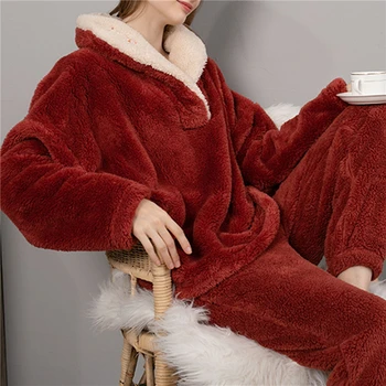 Ziemas Siltā Tumšā Purpura Pidžamas Komplekts Sievietēm Mājas Satīna Sleepwear Modes Ērti, Plīša, Zīda Mīksto Naktsveļu