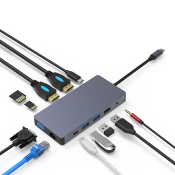 Blueendless C Tipa USB Centrmezglu, 2xHDMI-Saderīgu Rj45 USB3.0 5Gbps, Interfeisa Tips-C PD100W SD TF dokstacija HUB 12-in-1