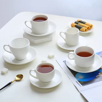 Balta Keramikas Kafijas Tasi Un Šķīvju Komplekts Radošo Vienkārša Eiropas Ģimenes Bārs Tējas Dzērienu, Kafijas Krūze Par Draugiem Drinkware