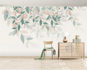 Pasūtījuma svaigu augu akvarelis lapas Ziemeļvalstu tapetes, sienas dzīvojamā istabā, guļamistabā TV fona sienas 3d tapetes, sienas uzlīmes