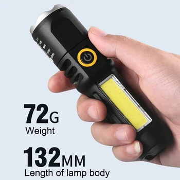 Ūdensizturīgs Zoomable Lukturīti, Teleskopiskie Tālummaiņas XPE COB LED Kempings Lukturīti Tips-C USB Uzlādes Bright Flash Gaismas uz Zvejas