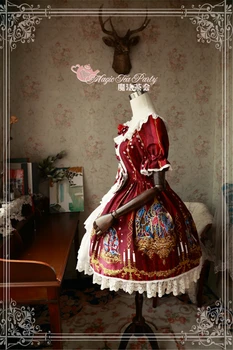 Lolita Gotikas Stilā Princese Īsām Piedurknēm Izdrukas Eleganta Kleita Sieviete Cosplay Kostīms