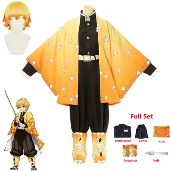 Anime Demon Slayer Kimetsu nav Yaiba Agatsuma Zenitsu Cosplay Kostīms Sieviešu Kimono Vienotu Halloween, Ziemassvētku Puse drēbes