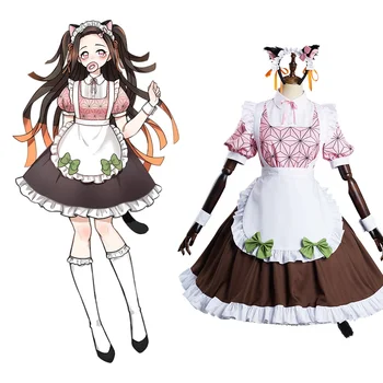 Anime Demon Slayer Kamado Nezuko Cosplay Kostīmu Kaķis, Auss, Meitene, Lolita Kleita Kimono Tērpos, Ziemassvētku Karnevāla Tērps