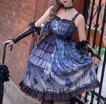 Gotu, punk Koledžas stila Japāņu tumšā stila Cosplay Vidū vidukļa meitene cute vintage princese Vestidos kleitu Lolita jsk Kleita