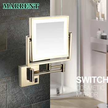 LED dekoratīvās Kosmētikas Spoguļi Modes Laukumā Zelta Palielināmo LED Vannas istabas Spogulī Kvalitātes Misiņa Sienas Dual Arm Pagarināt LED Vannas Spoguļi