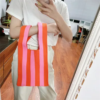 Sieviešu Modes Adīti Plecu Soma Japāņu Mezgls Gadījuma Krāsu Plata Josla Somā Studentu statusā Atkārtoti Iepirkšanās Rokas Soma